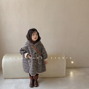 儿童棉服韩版冬季2023女童羊羔毛连帽外套，宝宝洋气中长款大衣