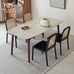 暮奢法式胡桃色实木餐桌小户型餐桌椅，组合复古洞石岩，板奶油风餐桌