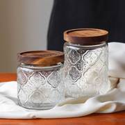 复古海棠花纹玻璃密封罐储物罐厨房家用干果零食大容量储物收纳罐