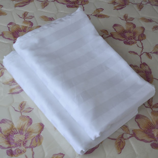纯棉宾馆酒店床上用品纯白色纯棉，缎条床单被套全棉枕套