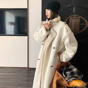 米白色立领羊羔毛外套(毛，外套)女冬季皮毛，一体加厚长款过膝高级感大衣