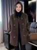 时尚双排扣外套女秋冬韩版高级感宽松百搭中长羊羔毛上衣