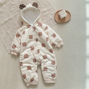 婴儿棉服连体衣男女宝宝可爱保暖外出服婴儿冬季加绒防风连帽长爬