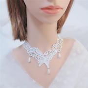 Choker欧美时尚个性珍珠项链蝴蝶蕾丝颈链项圈女锁骨链新娘饰品
