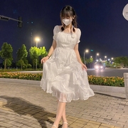 白色初恋温柔连衣裙女2024夏季高级感可爱在逃公主，雪纺裙子潮