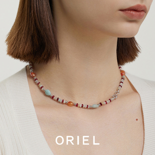 onchicor系列红玛瑙项链女天然宝石串珠毛衣，链小众设计高级感
