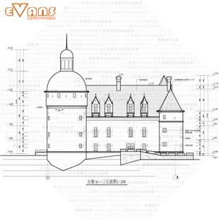 法式仿古城堡全套建筑施工图cad电子版欧式古堡别墅设计图纸资料
