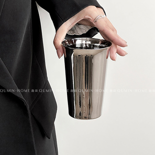 qumin银蹄白踏烟创意个性ins风，镭射敞口杯，韩式金属感玻璃杯