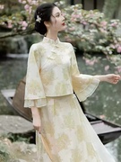 通勤新中式女装国风复古蕾丝改良旗袍连衣裙年轻款少女日常两件套