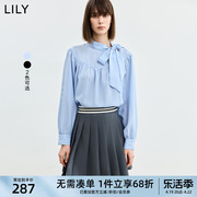 LILY2024夏女装优雅气质系带都市通勤款洋气宽松垂坠感雪纺衫