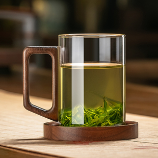 高硼硅玻璃茶杯带把手个人，专用男士办公室，带盖家用耐高温泡绿茶杯