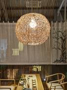日式吊灯田园麻球藤球餐厅客厅，阳台卧室现代简约创意藤编吊灯灯罩