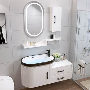 pvc卫浴现代卫生间简约陶瓷，盆洗脸组合浴室镜，柜平板洗脸盆洗智能