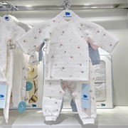 丽婴房款新生婴儿保暖内衣套装空气棉三层秋冬和尚服纯棉
