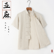 夏季男士亚麻短袖唐装夏季中国风复古男装宽松薄款上衣中式半袖