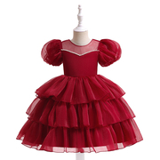 女大童红色礼服蓬蓬纱蛋糕，裙儿童生日，洋气公主裙子花童女孩演出服