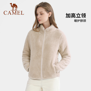 骆驼户外珊瑚绒抓绒衣女，2023冬季加厚保暖开衫防静电外套