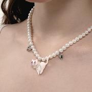 英国CherryKoko设计轻奢珍珠爱心惊讶喵项链甜酷风女