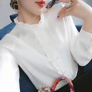 韩版木耳边立领长袖衬衫，春秋时尚宽松衬衣女，洋气小衫大码雪纺上衣