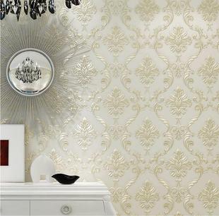 欧式墙纸无纺布大马士革3d立体精压温馨客厅，卧室满铺背景墙壁纸