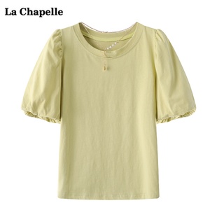 拉夏贝尔lachapelle法式泡泡，袖上衣女，夏季设计感短袖t恤