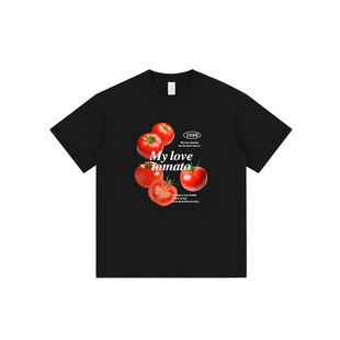 番茄印花短袖t恤趣味，可爱男女款纯棉，西红柿百搭半袖tee小众潮牌