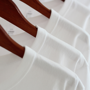 300g 碳素磨毛重磅纯白色圆领长袖t恤秋冬季纯棉厚实男女款打底衫