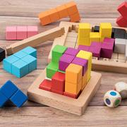 罗斯拼图积木方块拼板益智孩儿立体之谜早教木制俄罗斯儿童玩具巧