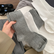 灰色袜子女中筒袜春秋季纯棉ins潮，加厚保暖运动白色，夏天长(夏天长)堆堆袜