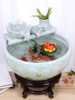高档景德镇陶瓷鱼缸客厅喷泉桌面流水鱼缸家用小型循环招财鱼缸养