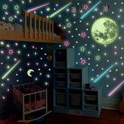 夜光星星墙贴卧室儿童房间卧室，床头装饰墙壁发光荧光，贴纸星空月亮