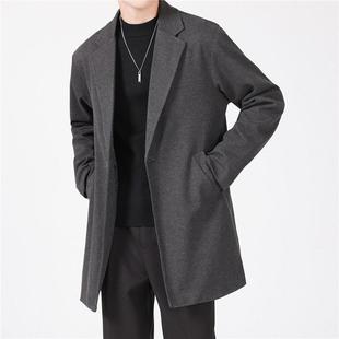 品质毛呢大衣男款冬季中长款加厚风衣韩版上衣休闲套装英伦呢子外