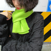 荧光绿橙桔色小围巾短巾学生保暖毛线针织韩版围脖洋气秋冬天男女