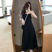 设计小众赫本风法式质感高级感波点泡泡袖黑色长裙连衣裙子女夏季