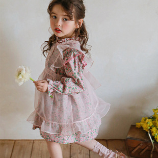 女童背心裙2023秋款草莓珊韩国儿童女孩洋气欧根纱罩衫裙外搭