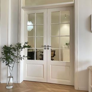 法式双开门玻璃门卧室门，实木对开门推拉门套装门室内门烤漆复合门