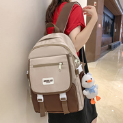 2023大容量书包女初中学生高中生美式复古撞色双肩包旅行背包