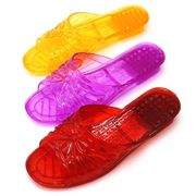 水晶凉鞋老式果冻透明水晶塑料平跟女拖鞋女士夏季坡跟厚底室外