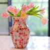 马赛克玻璃花瓶北欧纯手工，粉色时尚家居客厅，装饰摆件水培插花容器