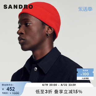 SANDRO Outlet男装休闲时尚简约桔色山羊绒圆顶针织帽SHABO00490