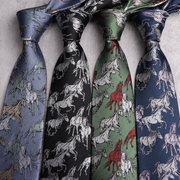 出口欧美真丝提花领带，7.5cm男士商务正装时髦桑，蚕丝刺绣马到成功