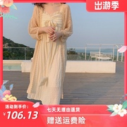2021韩版蝴蝶结裙子镂空蕾丝长款防晒空调衫吊带连衣裙两件套