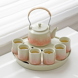 小清新中式茶壶茶杯套装陶瓷家用中式现代简约提梁壶功夫茶具整套