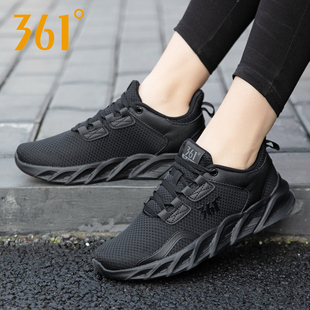 361运动鞋女全黑跑步鞋透气网面鞋子纯黑网，鞋361度女鞋