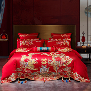 恒源祥结婚床上四件套纯棉全棉，婚嫁婚庆大红床单，被套亲肤舒适柔软