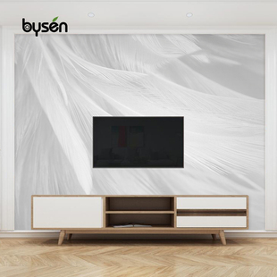 北欧个性创意白羽毛无纺布墙纸，电视背景墙壁纸现代简约卧室3d壁画