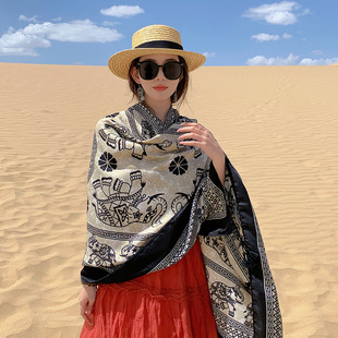 米色大象防晒披肩女夏薄款外出旅游围巾，沙漠丝巾民族风纱巾海边