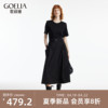 歌莉娅黑色工装连衣裙，2024夏季短袖，拼接针织小黑裙1c5j4h340