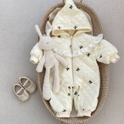 韩版婴儿连体衣秋冬装女宝宝，公主棉服外套，爬服新生儿夹棉加绒哈衣