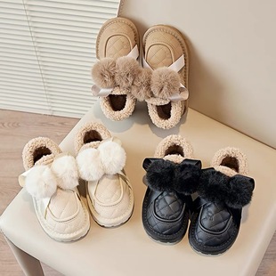 儿童加绒棉鞋2023冬季小女孩保暖鞋公主加厚短靴子防水毛毛鞋